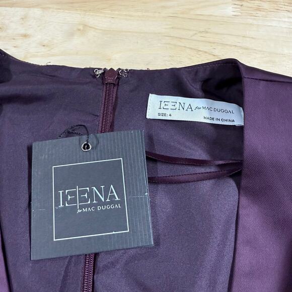 Mac Duggal NWT Plum Front Twist Puff Sleeve Deep V Jumpsuit Satin Size 4 Pockets - Picture 5 of 10